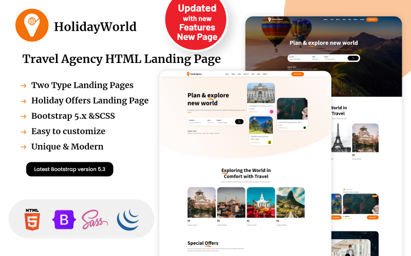 HolidayWorld - HTML-Zielseite für Reisebüros