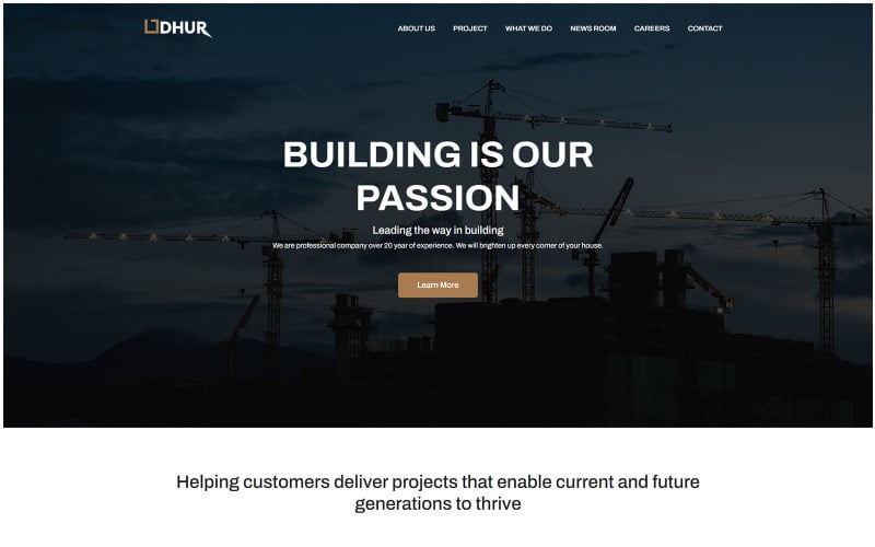 Dhur | Modèle de site Web d'entreprise de construction