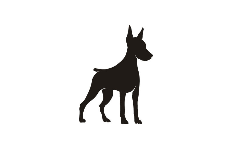 Silhouette di cane Doberman Pinscher in piedi adatto per il design del logo