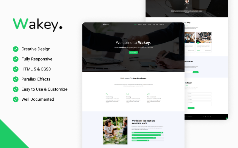 Wakey - Plantilla de sitio web HTML de una página para agencia digital