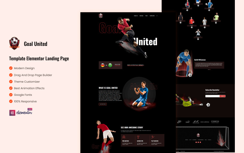 Goal United(英语:Goal United) -足球运动元素的登陆页面模型