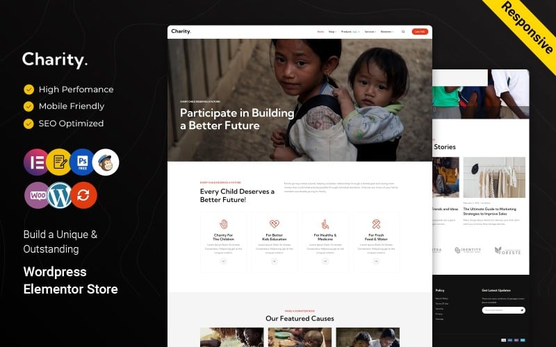 Благодійність – пожертвування, доброта та некомерційна тема Elementor WordPress