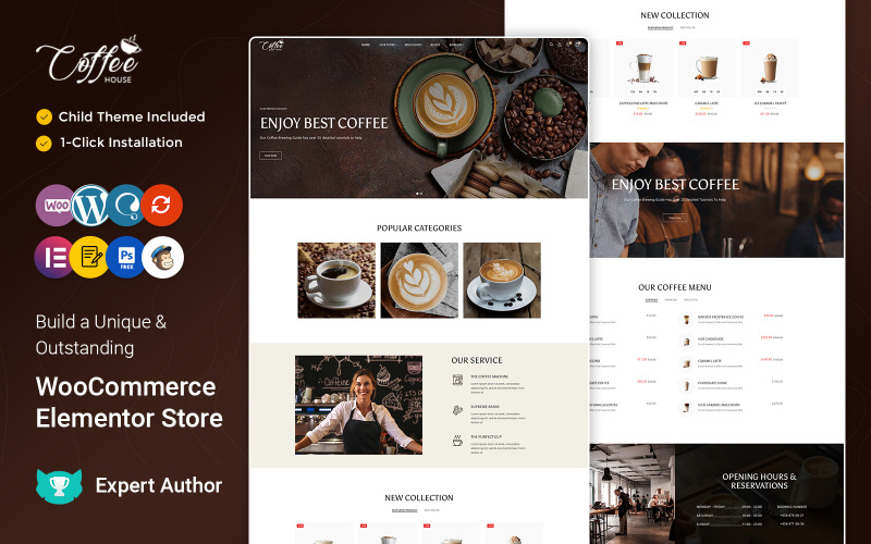 Kawa - herbata, kawa, napoje i napoje Motyw sklepu Elementor WooCommerce