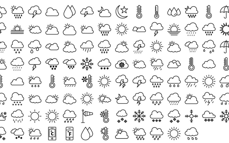 Pacchetto di 440 icone vettoriali meteo | AI | ENV | SVG