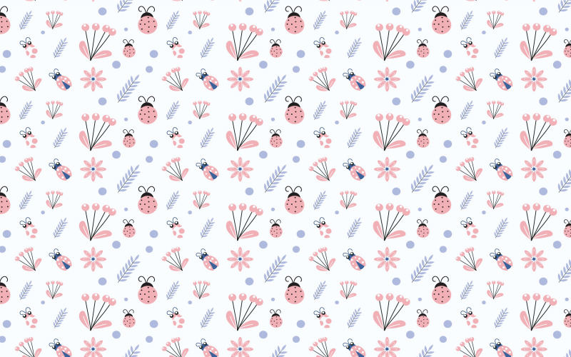 Endless insects pattern with flowers