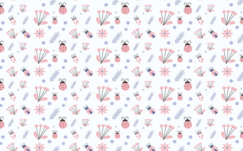 Endless insects pattern with flowers