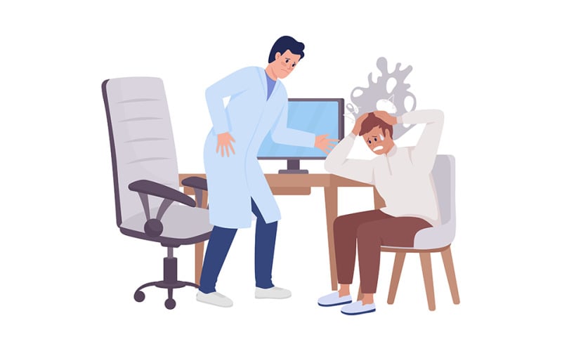 Panic attack at medical checkup semi flat color vector characters