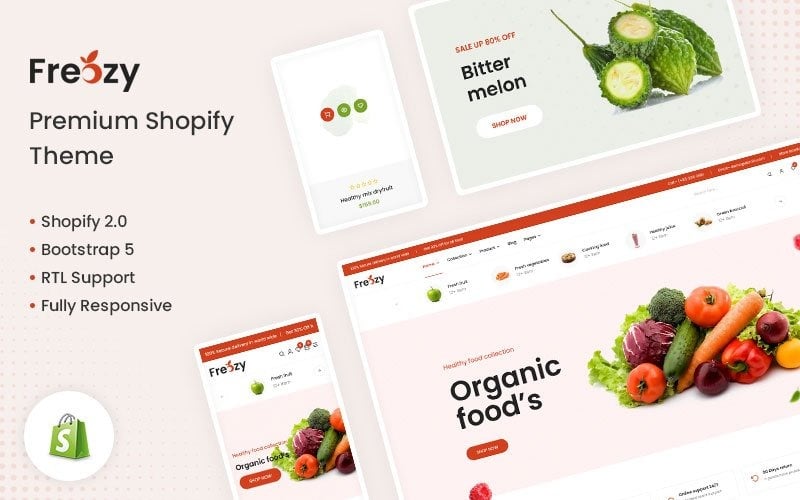 冷冻-蔬菜，有机食品 & 超市Shopify主题
