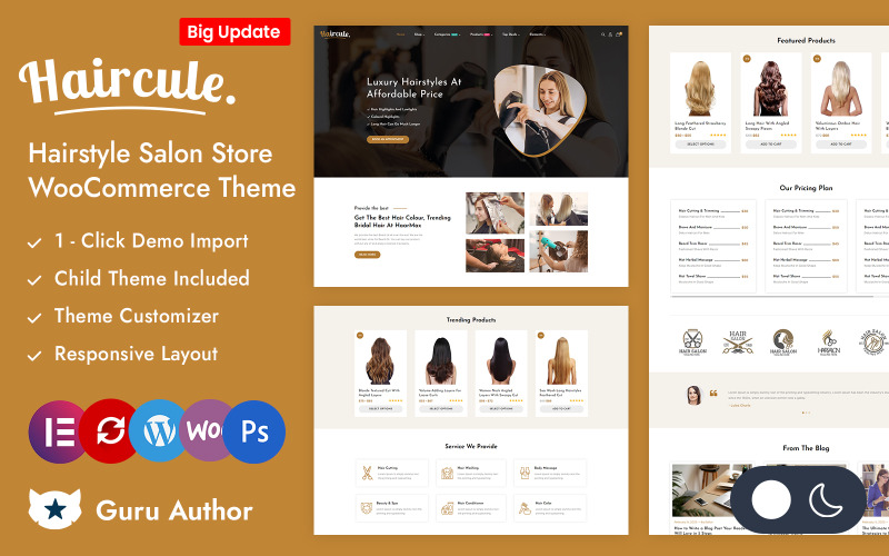 Haircule - Tema adaptable Elementor WooCommerce para peluquerías, salones de belleza y tiendas de ropa blanca