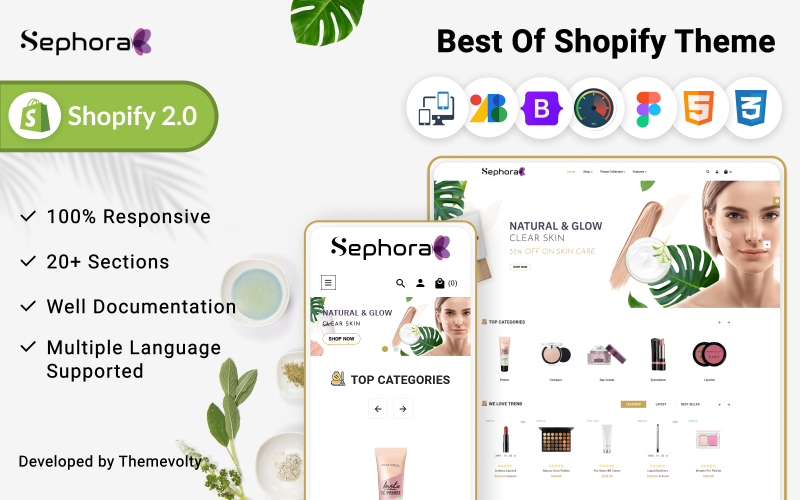 Sephoria生物化妆品健康美容Shopify.0 Responsive Store