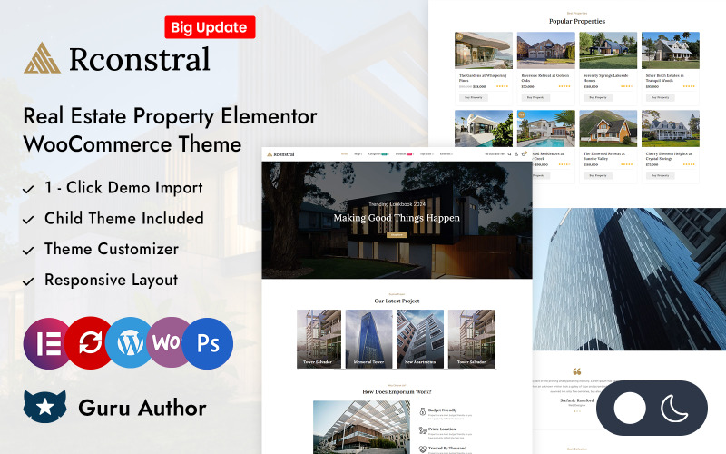 Rconstral - Tema responsivo WooCommerce do Elementor de propriedade imobiliária