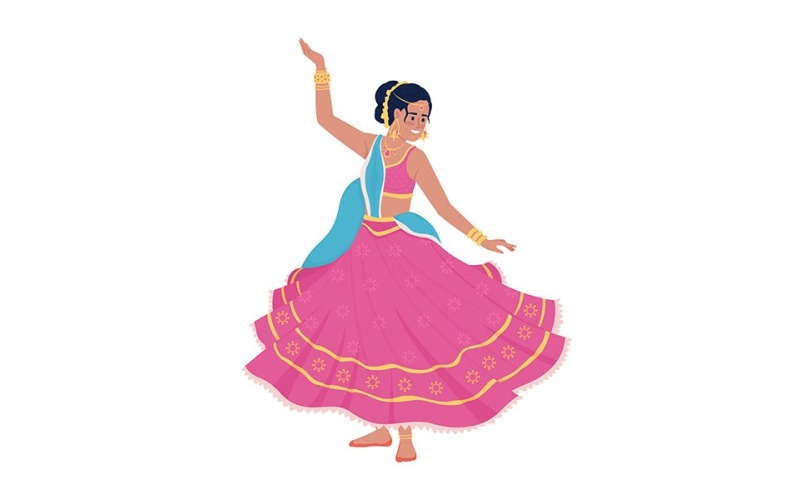 Donna danzante in abito rosa popolare carattere vettoriale di colore semi piatto