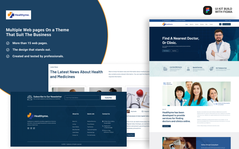 Healthyme - Kit d'interface utilisateur pour site Web médical et de santé | Figma