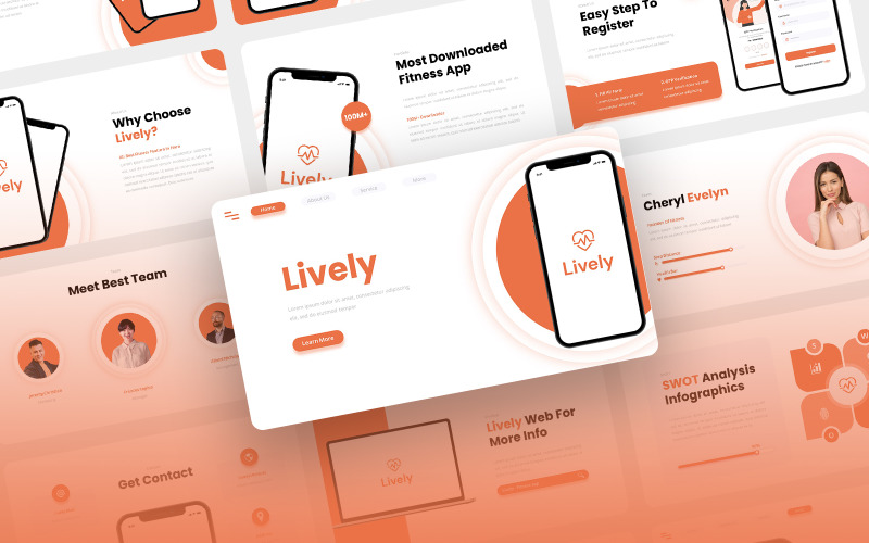 Lively - додаток для фітнесу та SAAS Шаблон PowerPoint