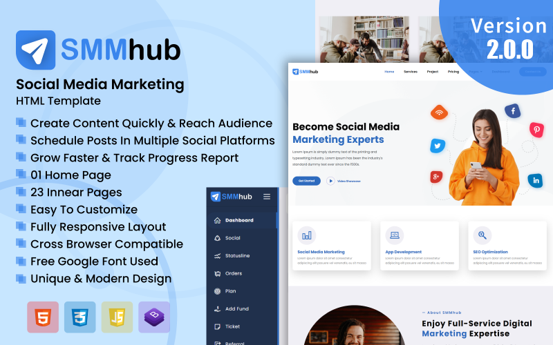SMMhub -社交媒体营销HTML模板