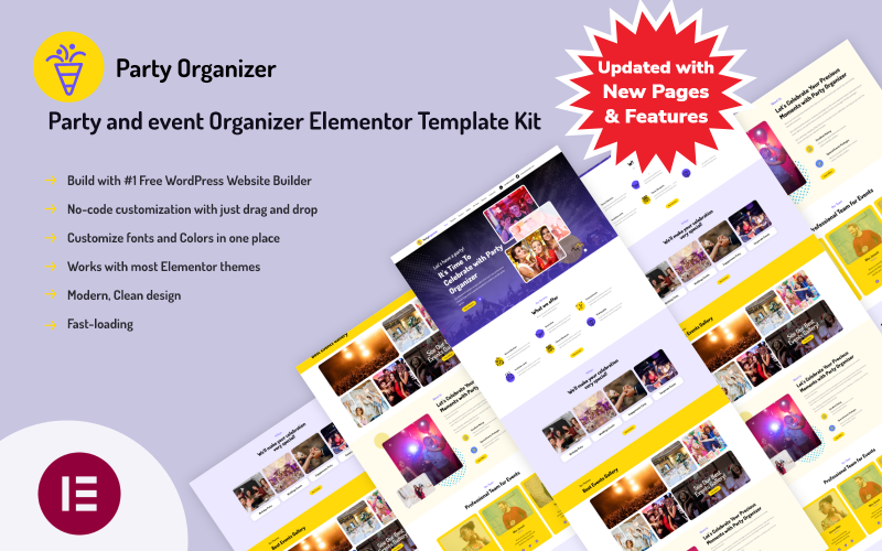 PartyOrganizer - Kit de modèles Elementor pour organisateur de fêtes et d'événements