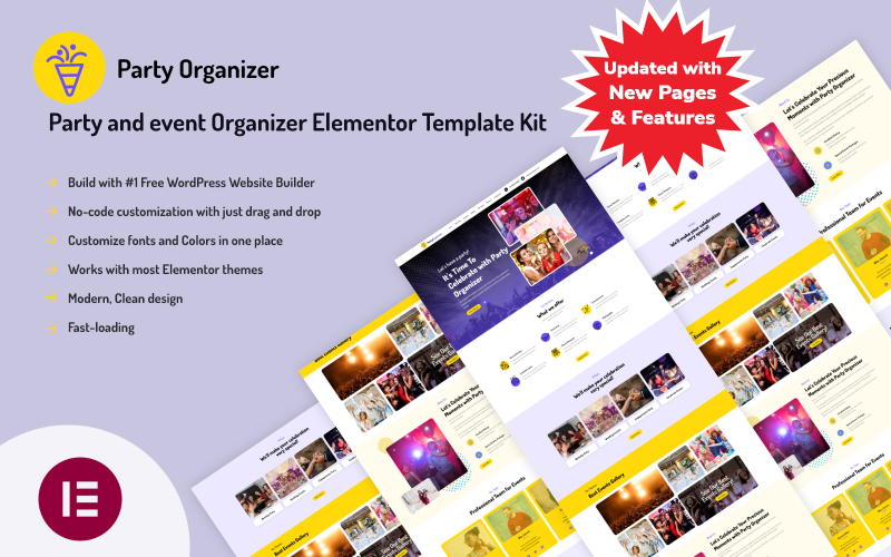 PartyOrganizer - Kit di modelli Elementor per organizzatori di feste ed eventi