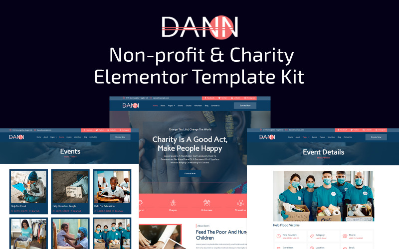 Dann - Kit de modèles Elementor à but non lucratif et caritatif
