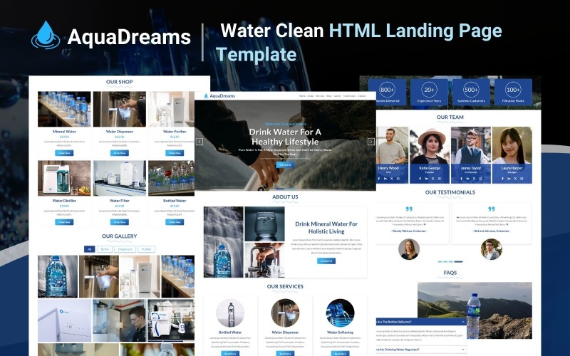 AquaDreams - Modèle de page de destination HTML5 Water Clean