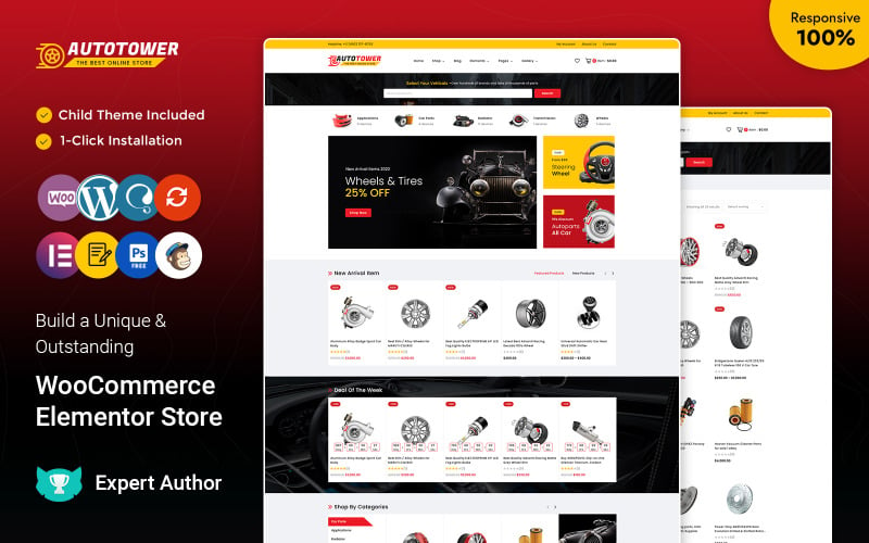 Autotower - адаптивна тема WooCommerce для автозапчастин, обладнання