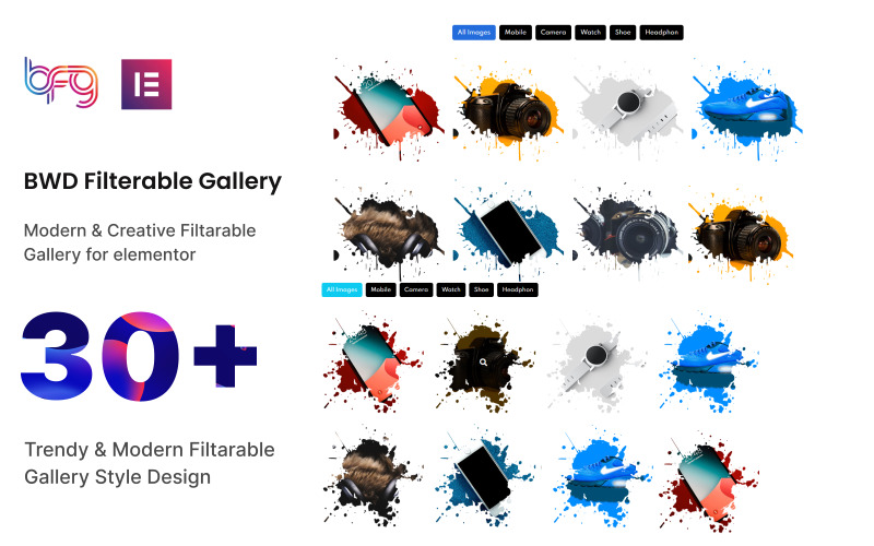 Filtrovatelná galerie WordPress Plugin pro Elementor