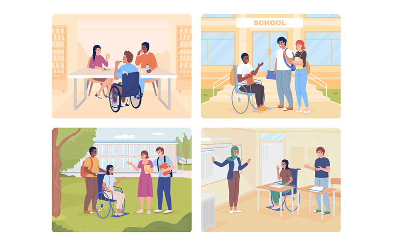 Set di illustrazioni isolate vettoriali 2D per l'equità delle scuole superiori