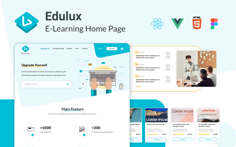 Edulux - React Vue HTML e Figma Education and E-learning Landing Page Template