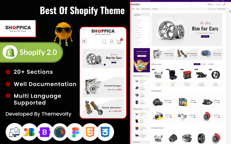 Shopica Mega备件汽车Shopify 2.0高级响应主题
