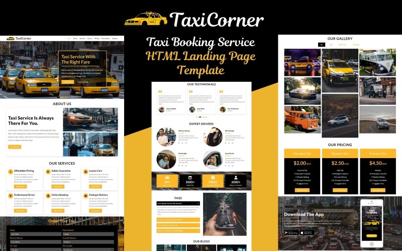 TaxiCorner - Modelo de página de destino HTML5 do serviço de reserva de táxi