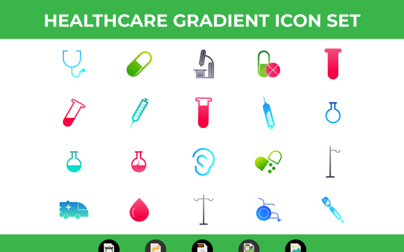 Conjunto de ícones de gradiente médico e de saúde