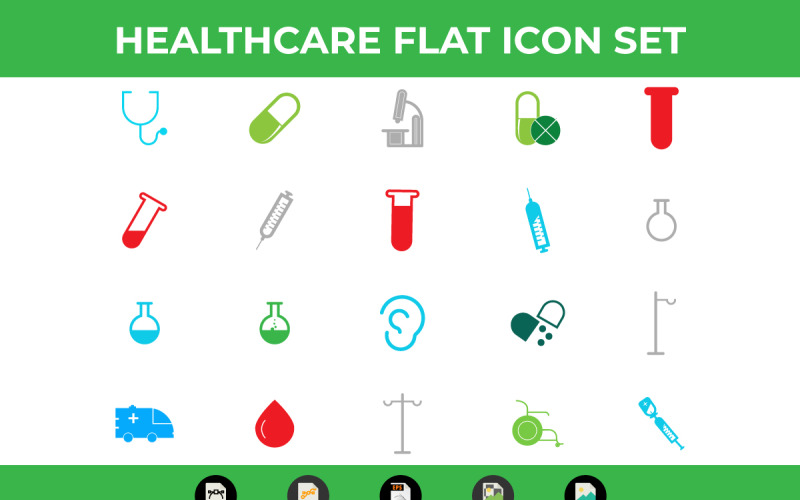 Conjunto de ícones planos de saúde e médicos