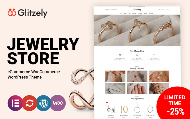 Glitzely Jewelry и тема WooCommerce с бриллиантами