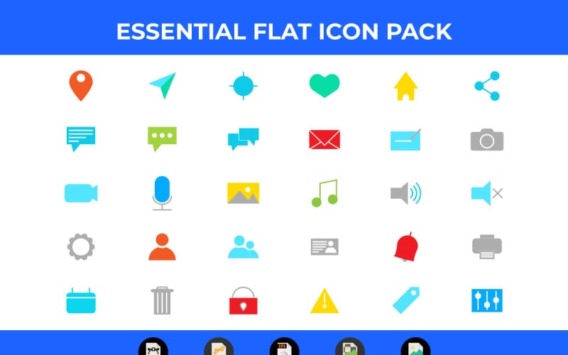 30 Flat Essential Icon Pack Vector en SVG