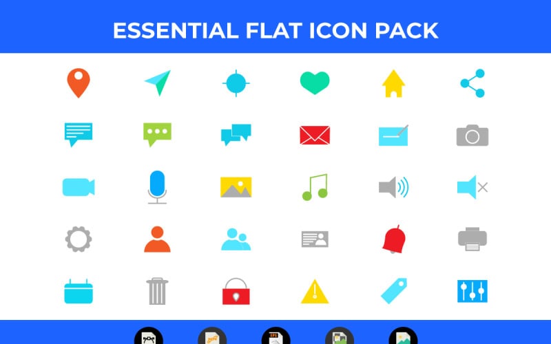 30 Flat Essential Icon Pack Vector és SVG