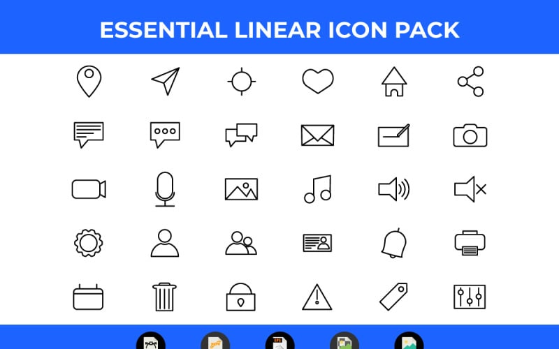 30 Linear Essential Icon Pack Vector en SVG
