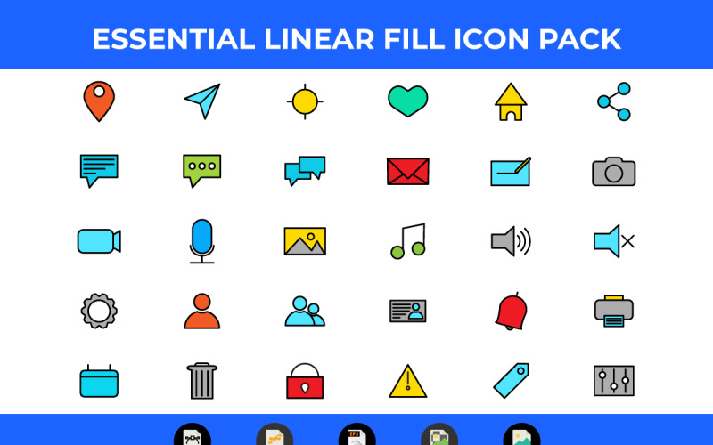 30 Lineární výplň Essential Icon Pack vektorové ilustrace a SVG