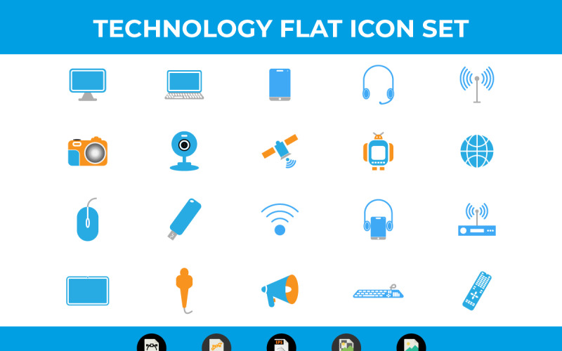 Platt teknik och multimedia ikoner