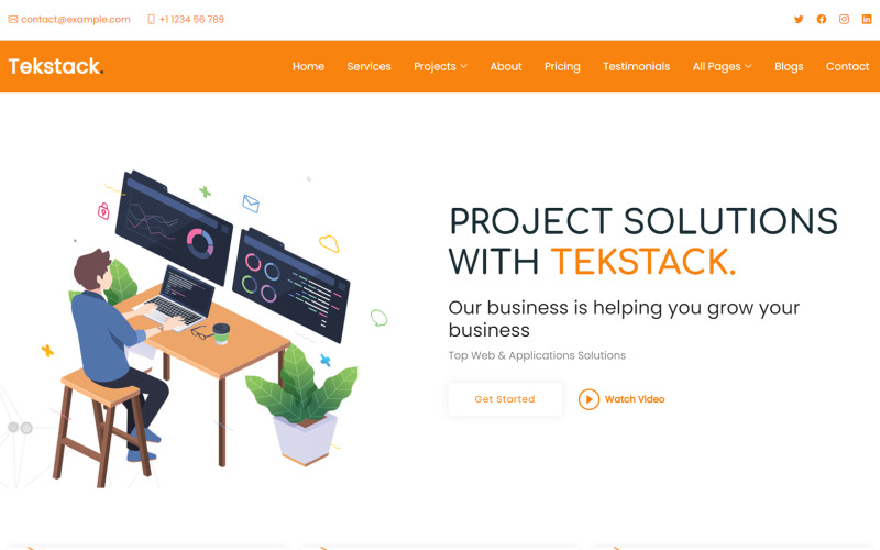 Tekstack - Modèle de site Web réactif polyvalent pour solutions informatiques, startups et services aux entreprises