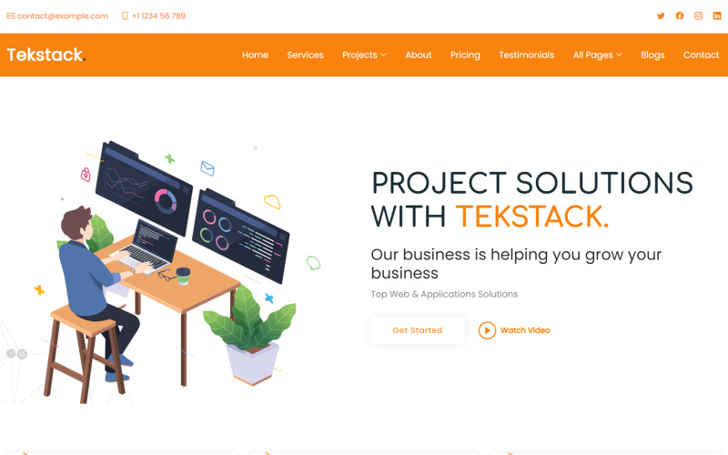 Tekstack - Modelo de site responsivo multifuncional para soluções de TI, startups e serviços empresariais