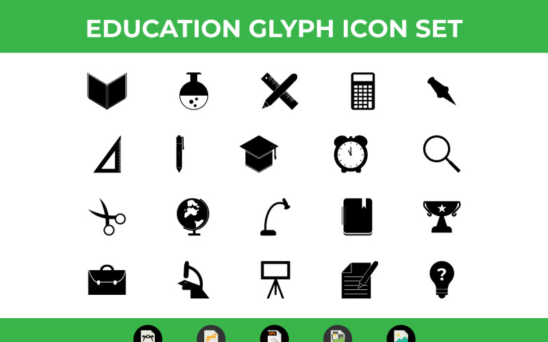 Utbildning Glyph Ikonuppsättning Vector och SVG