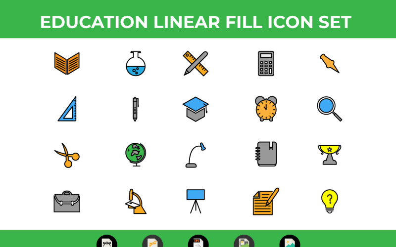 Utbildning linjär fyllning ikonuppsättning vektor och SVG