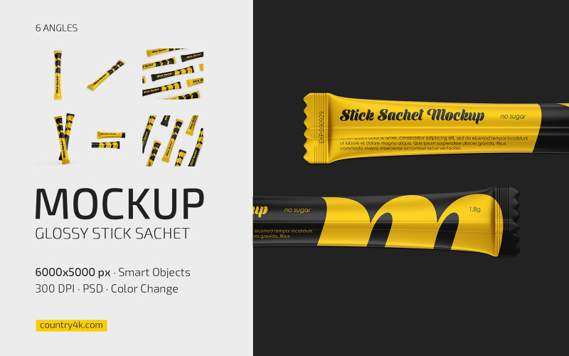 Glanzende Stick Sachet Mockup Set