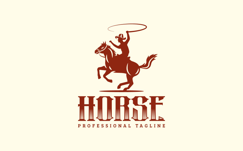 Logo del cowboy del cavallo elegante dell'annata antico