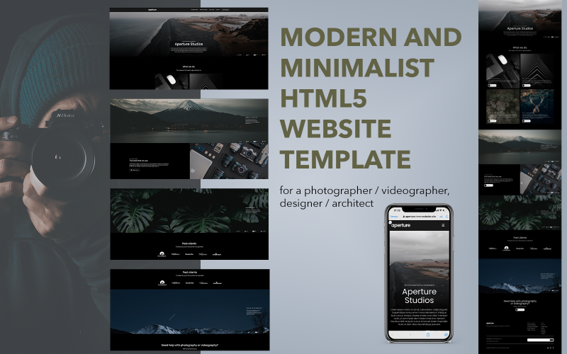 Aperture – Zielseite des Fotostudios auf Bootstrap-5