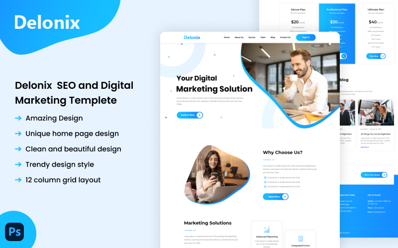 Delonix - PSD-Vorlage für SEO und Digital Marketing Landing Page