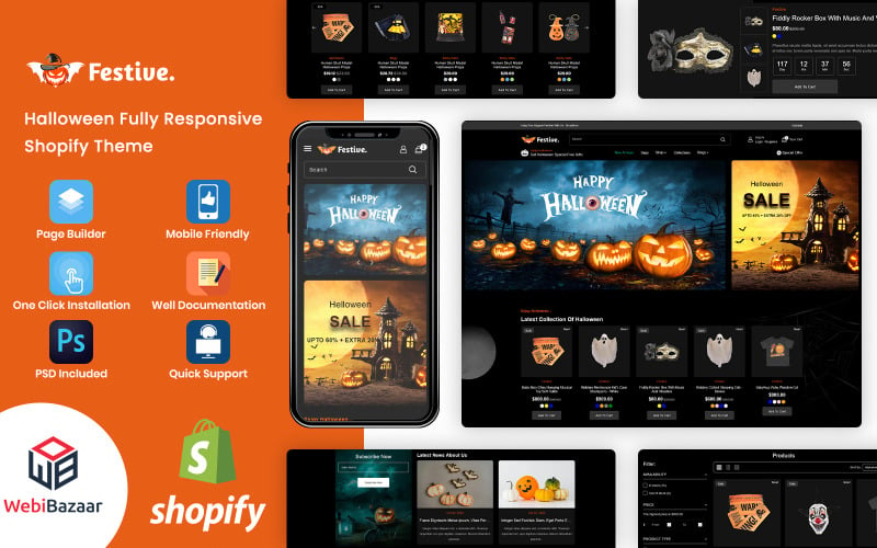 Festif - Thème Shopify réactif pour les cadeaux d'Halloween et de Noël