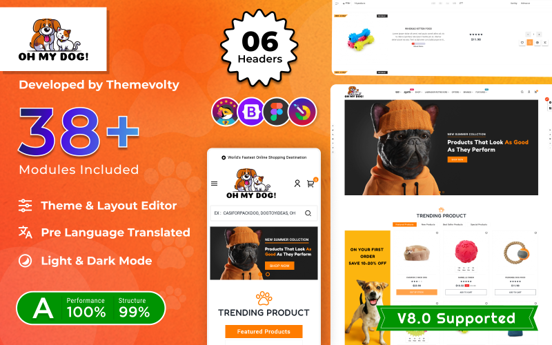 Oh My Dog - Obchod se zvířaty - Péče o domácí mazlíčky PrestaShop 8.0 responzivní mega šablona