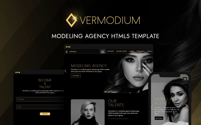 Vermodium Plantilla de página de destino HTML5 para agencia de modelos