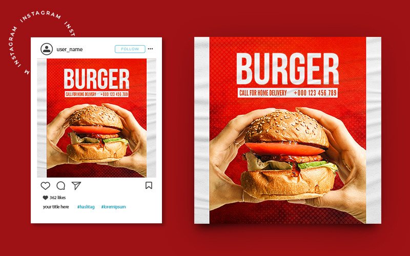 Burger Food Social Media Szablon banera postu na Instagram