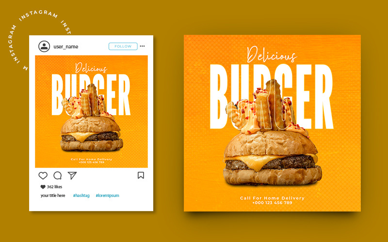 餐厅快餐汉堡推广社交媒体张贴横幅模板设计